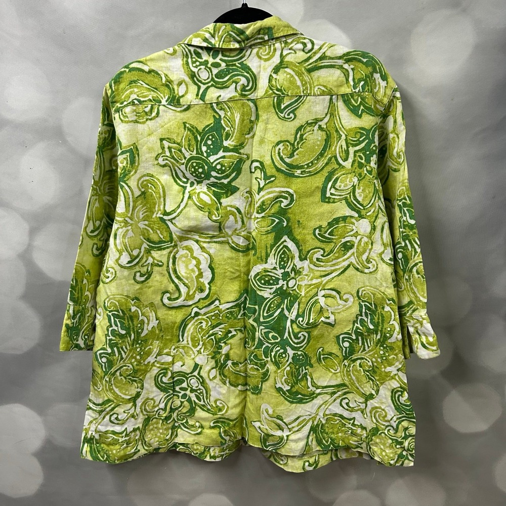 Chico's green floral blazer size 3 with wooden buttons‎ 100% linen - Picture 4 of 7